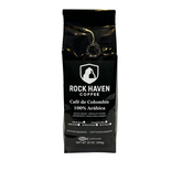 Front Bag - 16oz - Rock Haven Coffee Smaller Black coffee bag with 'Rock Haven Coffee' branding on a white background